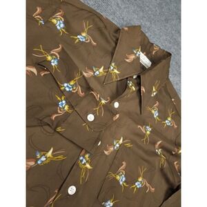 Vintage Disco Retro Shirt Men's Large 16 - 16.5 Brown AOP Floral 70's Mervyns